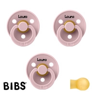 BIBS Colour Schnuller mit Namen, Gr. 2, 3 Pink Plum, Rund Latex, (3er Pack)